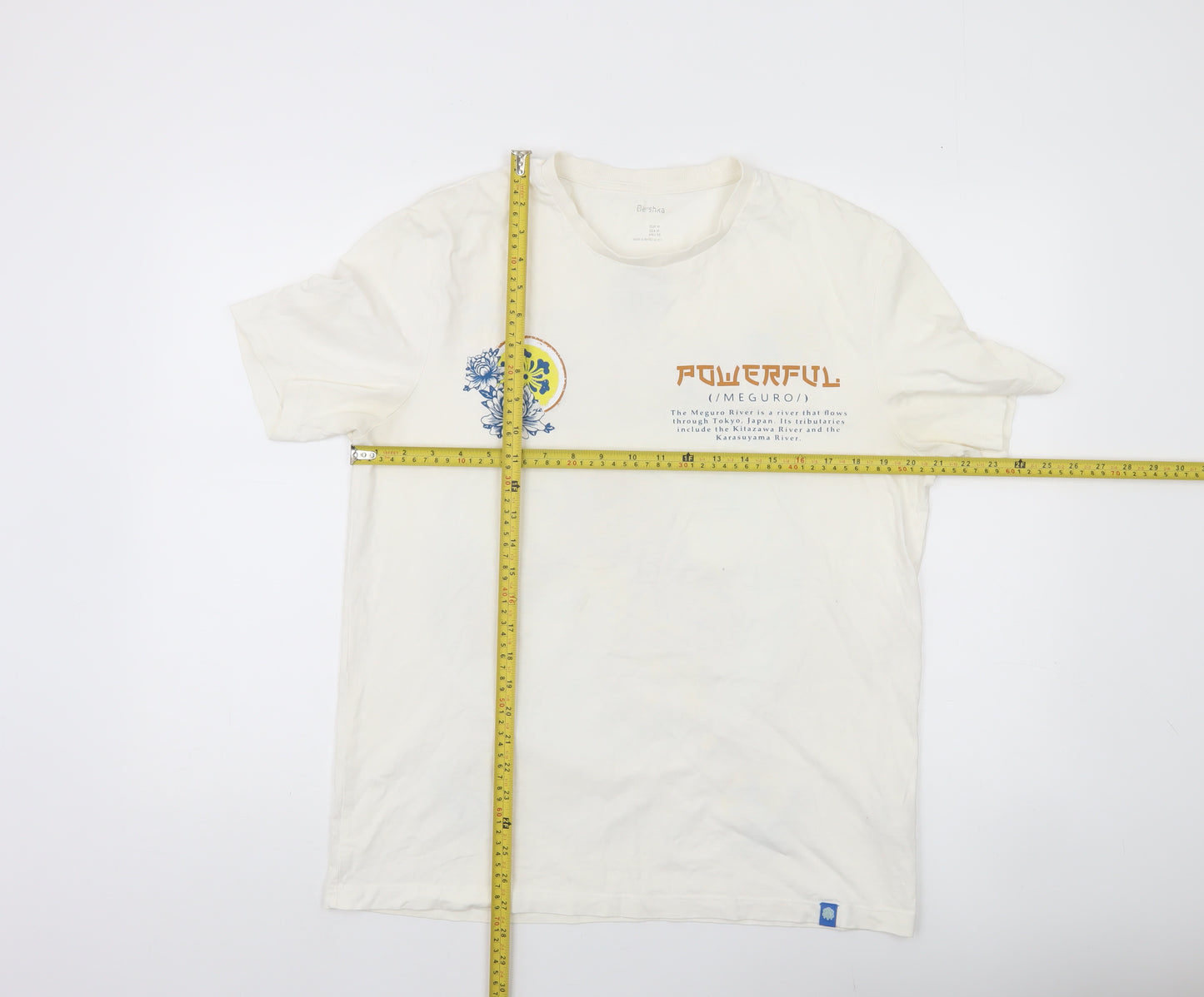 Bershka Men White Graphic Tiger Print Cotton T-Shirt Size M