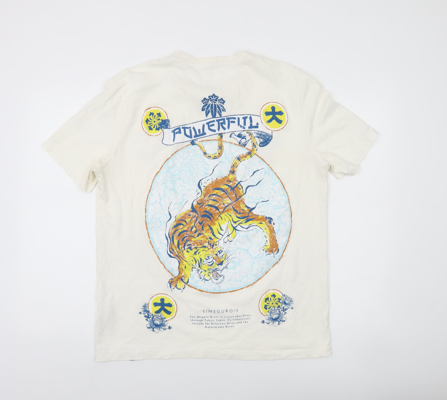 Bershka Men White Graphic Tiger Print Cotton T-Shirt Size M
