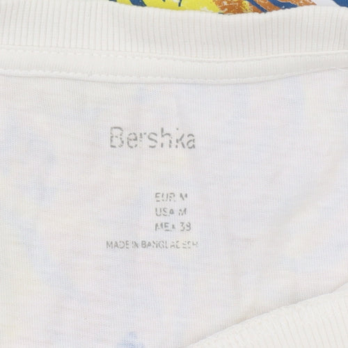 Bershka Men White Graphic Tiger Print Cotton T-Shirt Size M