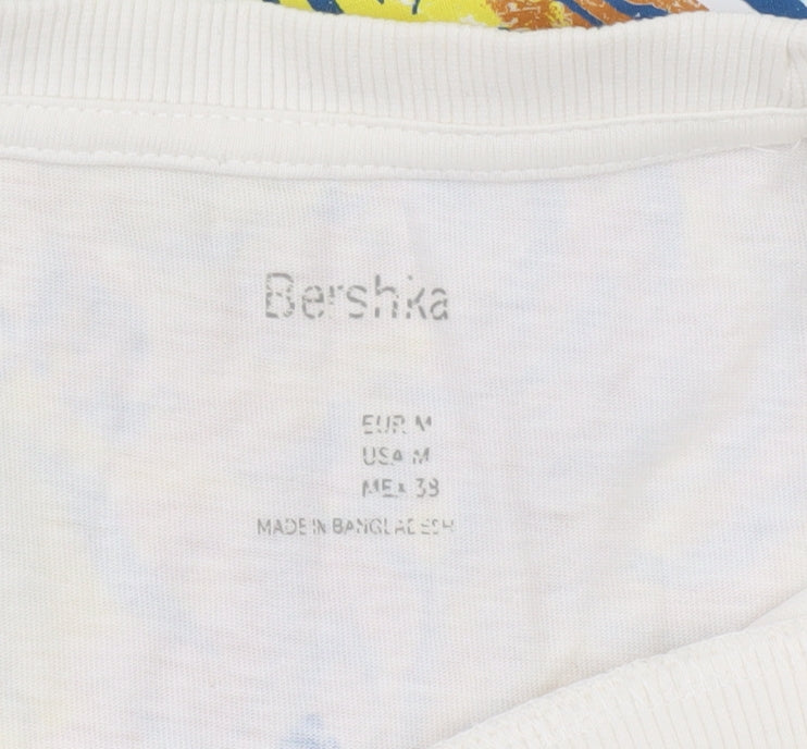 Bershka Men White Graphic Tiger Print Cotton T-Shirt Size M