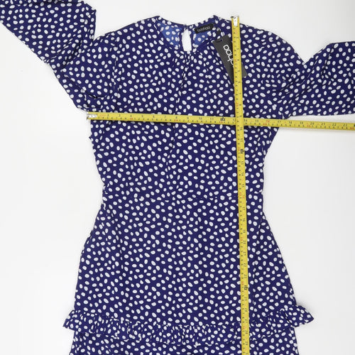 Boohoo Womens Blue Polka Dot Ruffle Wrap Dress Size 8