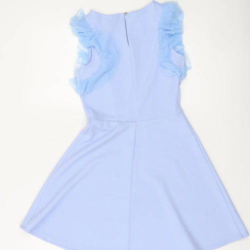 River Island Girls Blue Lace Fit & Flare Party Dress 11-12 Years Flutter Sleeves