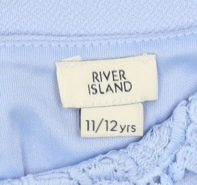 River Island Girls Blue Lace Fit & Flare Party Dress 11-12 Years Flutter Sleeves