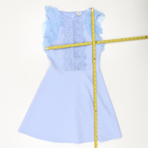 River Island Girls Blue Lace Fit & Flare Party Dress 11-12 Years Flutter Sleeves