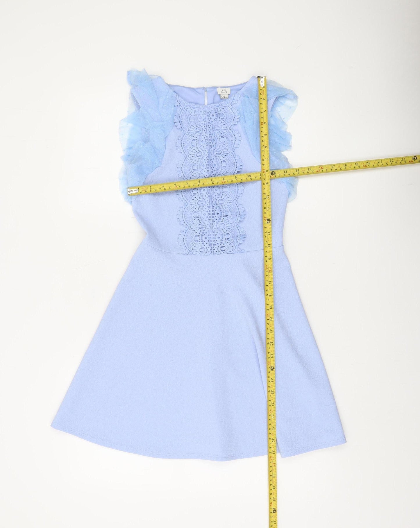 River Island Girls Blue Lace Fit & Flare Party Dress 11-12 Years Flutter Sleeves