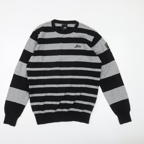 Jack & Jones Mens Grey Black Striped Crew Neck Pullover Jumper XL