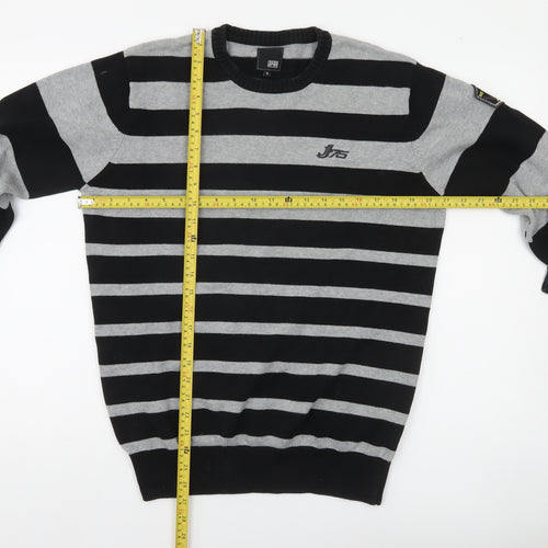 Jack & Jones Mens Grey Black Striped Crew Neck Pullover Jumper XL