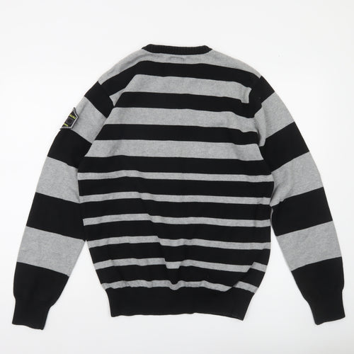 Jack & Jones Mens Grey Black Striped Crew Neck Pullover Jumper XL
