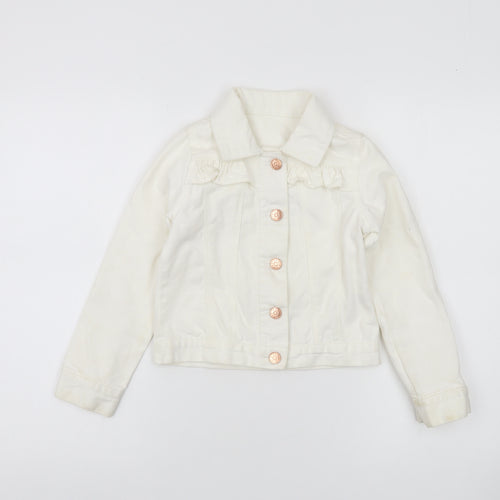 St. Bernard Girls Ivory Cotton Basic Jacket Age 7 Button-Up Ruffle Detail
