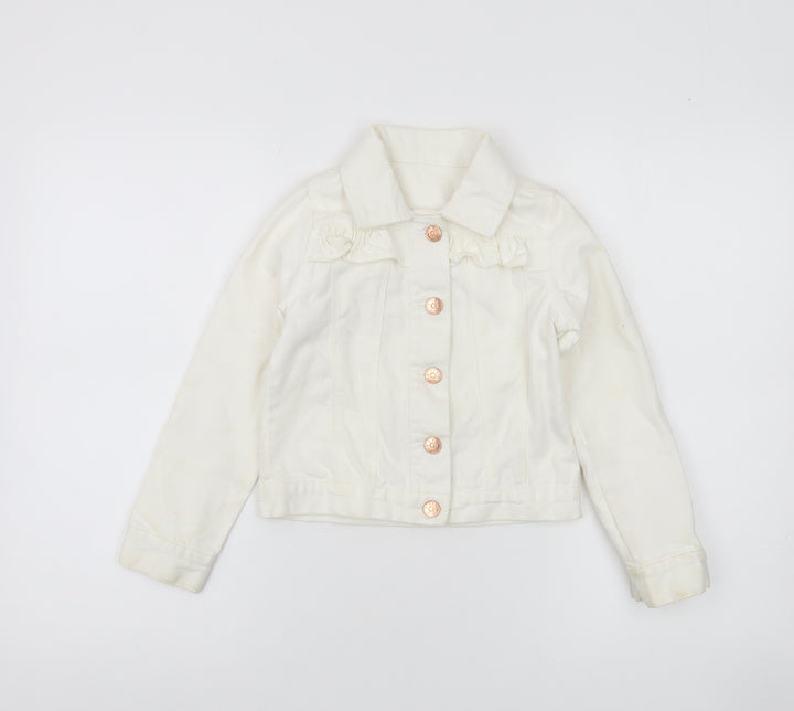 St. Bernard Girls Ivory Cotton Basic Jacket Age 7 Button-Up Ruffle Detail
