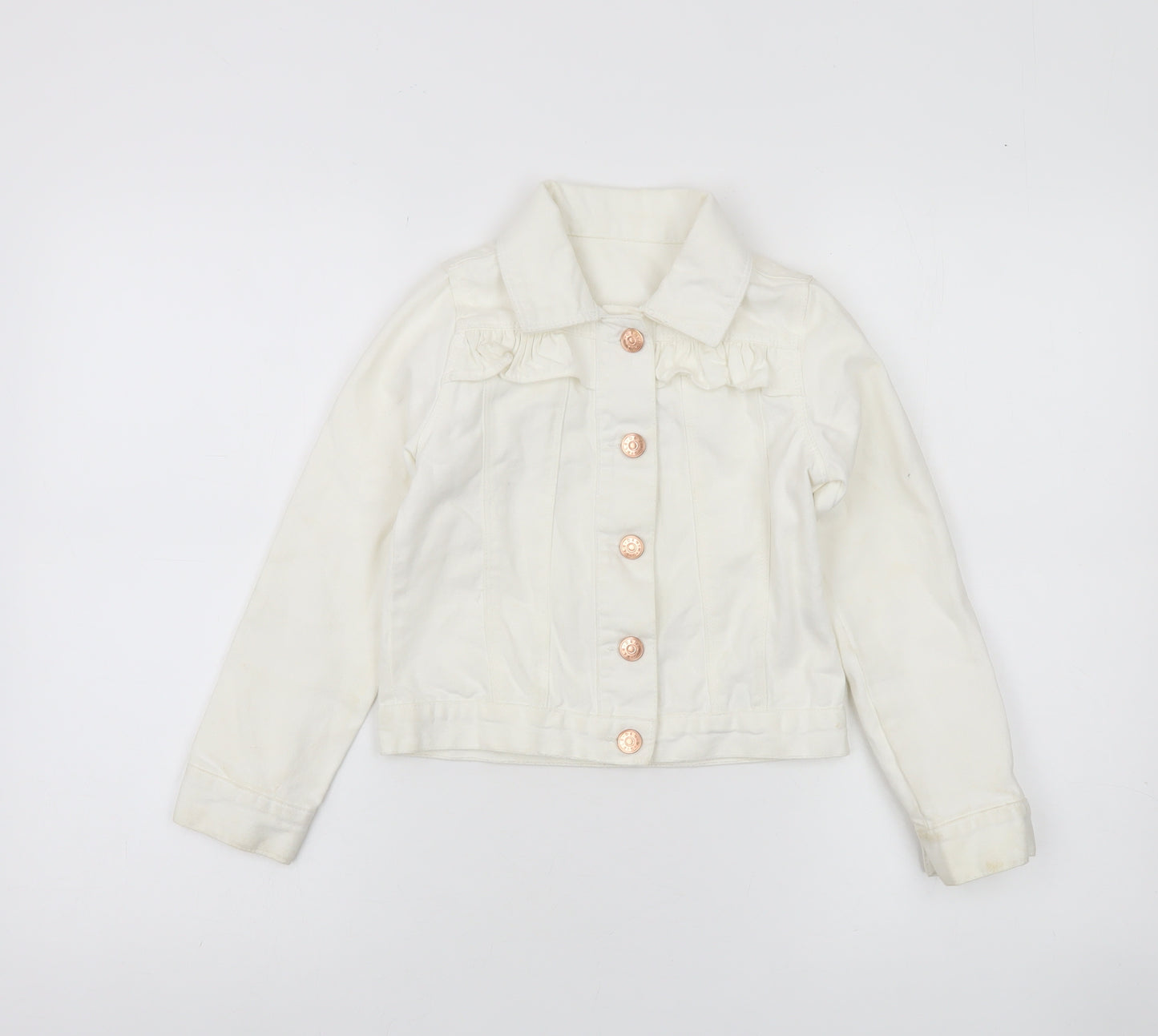 St. Bernard Girls Ivory Cotton Basic Jacket Age 7 Button-Up Ruffle Detail