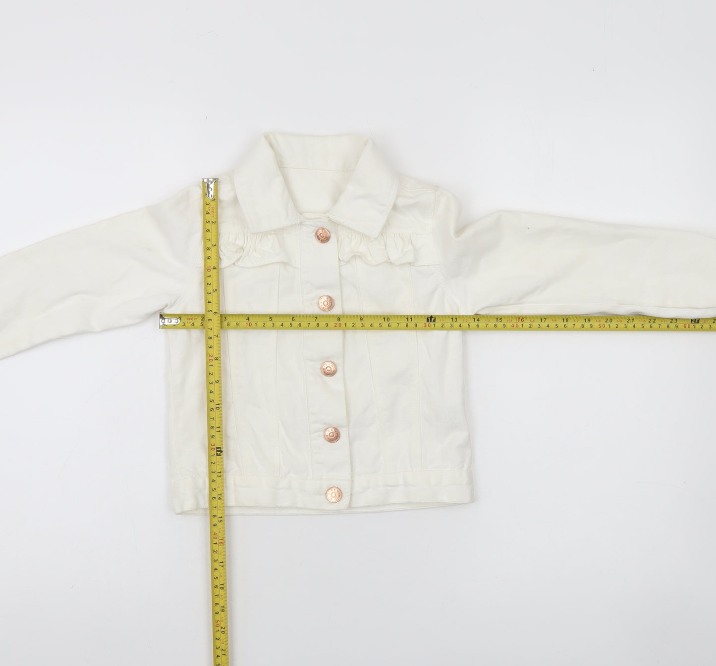 St. Bernard Girls Ivory Cotton Basic Jacket Age 7 Button-Up Ruffle Detail