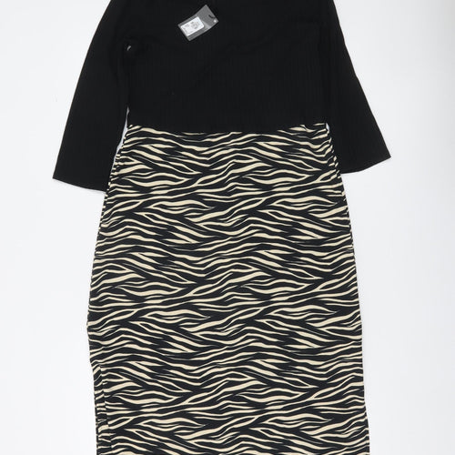 Primark Women’s Black Zebra Print Midi Bodycon Dress Size 6