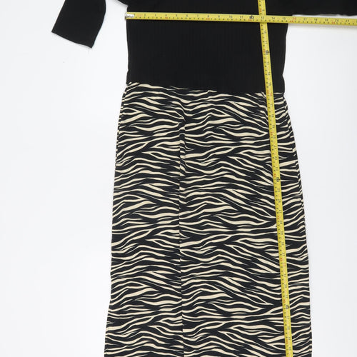 Primark Women’s Black Zebra Print Midi Bodycon Dress Size 6