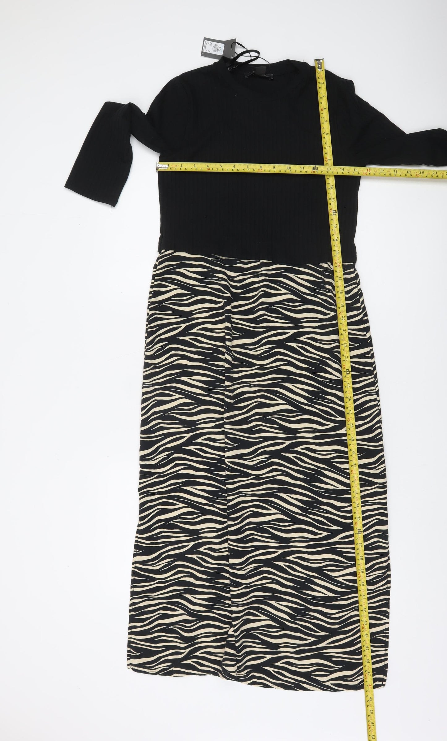 Primark Women’s Black Zebra Print Midi Bodycon Dress Size 6