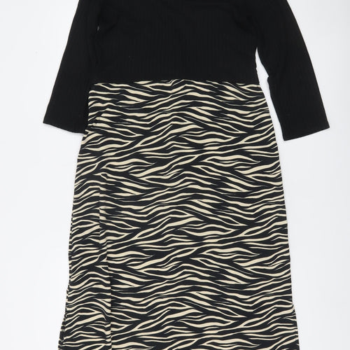 Primark Women’s Black Zebra Print Midi Bodycon Dress Size 6
