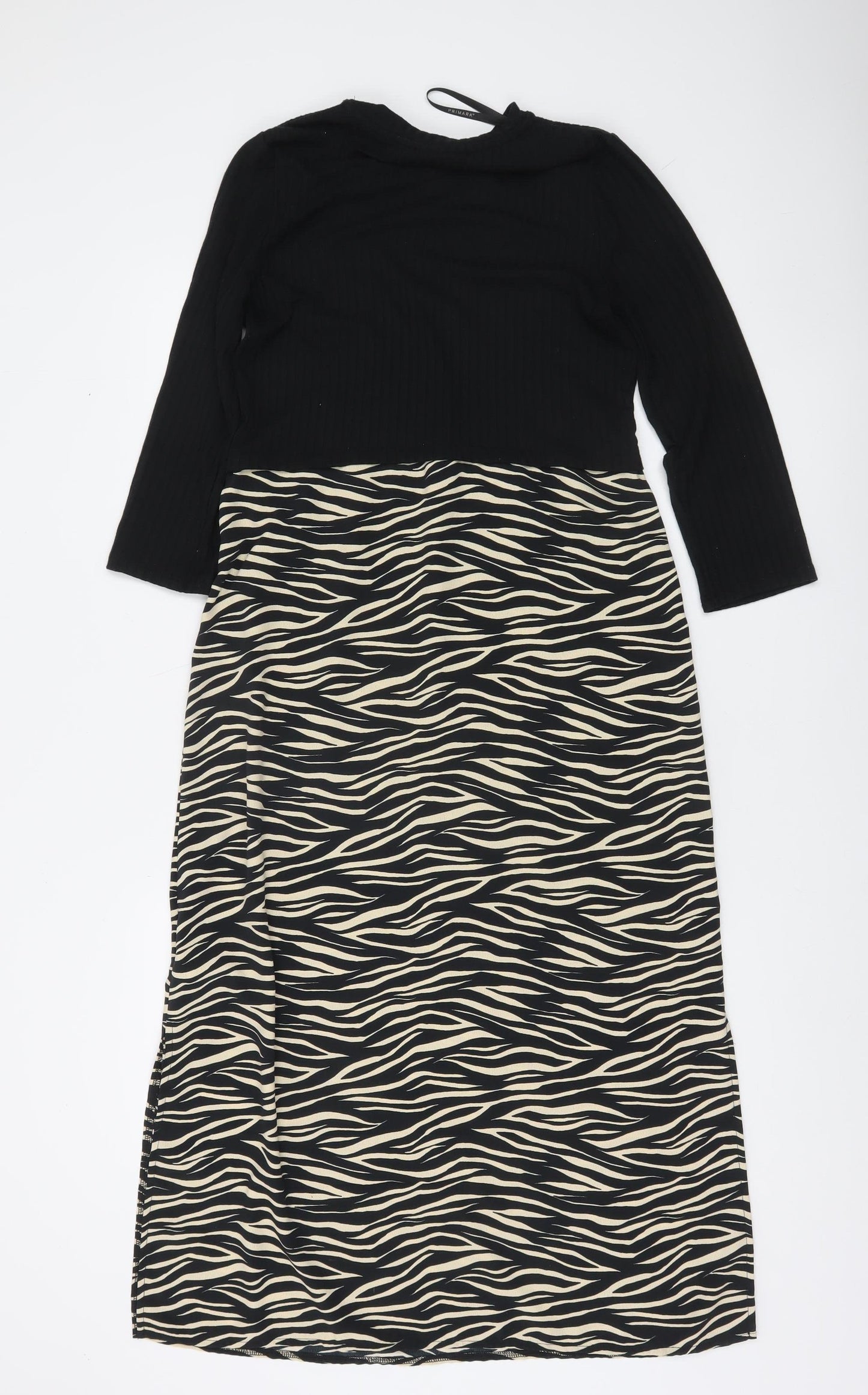 Primark Women’s Black Zebra Print Midi Bodycon Dress Size 6