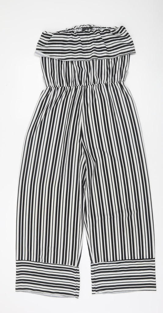 Quiz Women's Black & White Stripe Off Shoulder Wide-Leg Jumpsuit Size 10