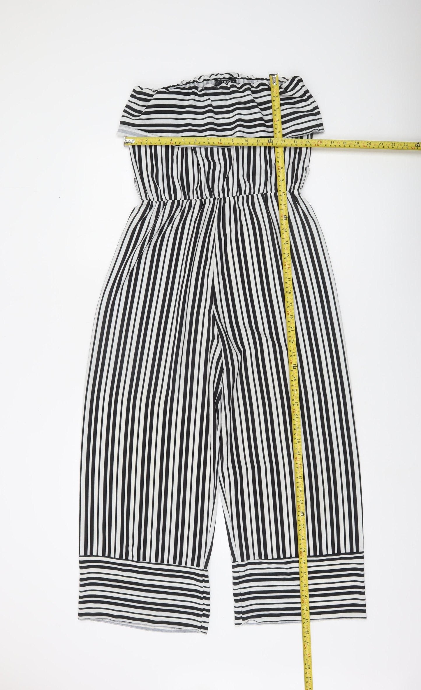 Quiz Women's Black & White Stripe Off Shoulder Wide-Leg Jumpsuit Size 10