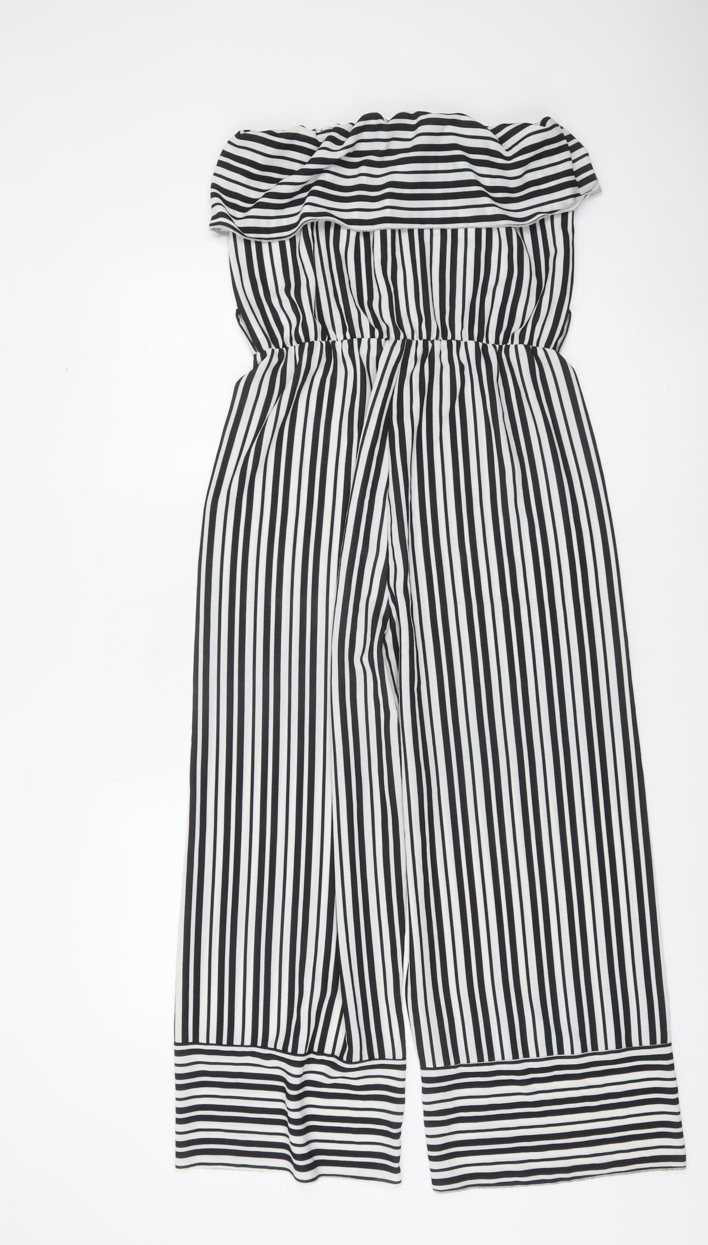 Quiz Women's Black & White Stripe Off Shoulder Wide-Leg Jumpsuit Size 10