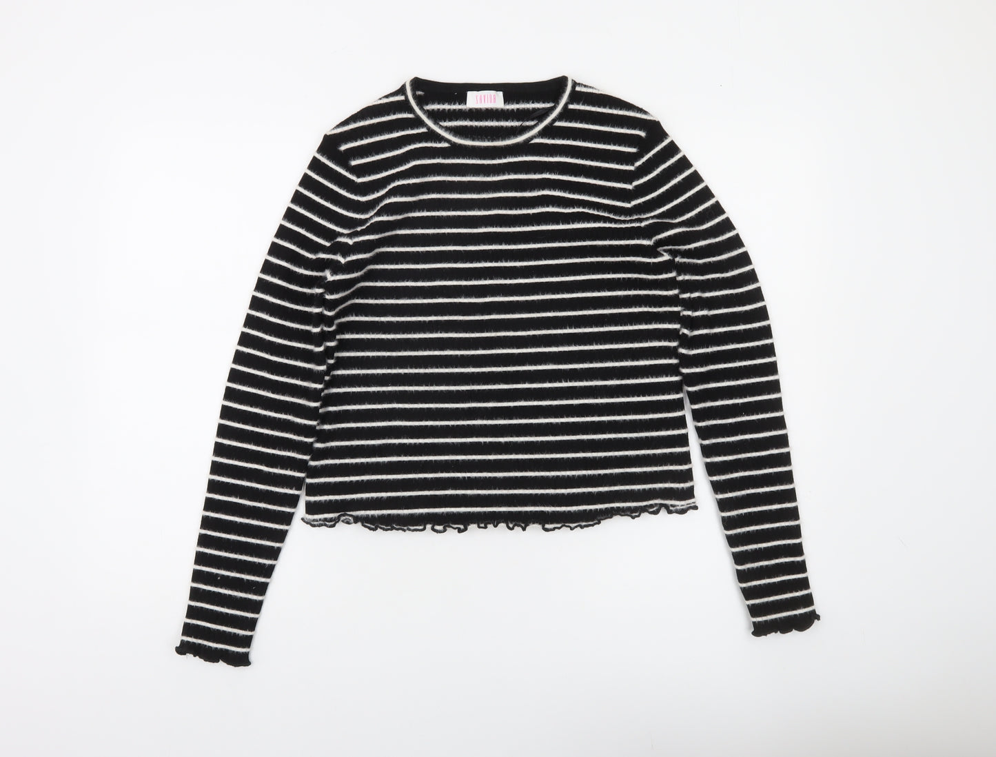 Savida Women's Black Striped Crew Neck Knit Jumper Size 16