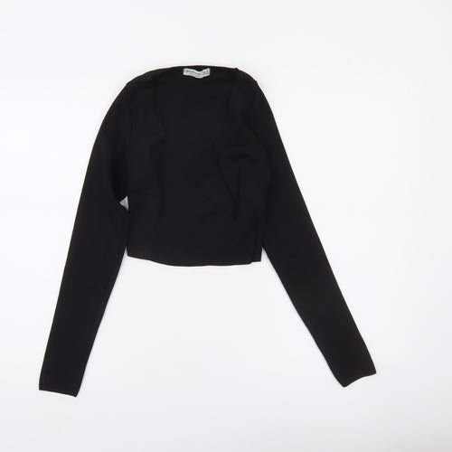 Stradivarius Women's Black Wrap Knitted Jumper Size S