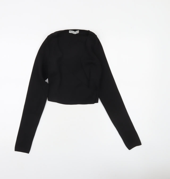 Stradivarius Women's Black Wrap Knitted Jumper Size S