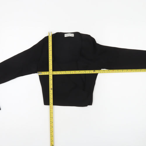 Stradivarius Women's Black Wrap Knitted Jumper Size S
