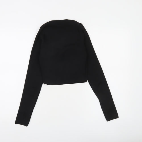 Stradivarius Women's Black Wrap Knitted Jumper Size S