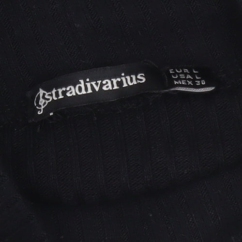 Stradivarius Women Black Beaded Mock Neck Long Sleeve Blouse Size 14