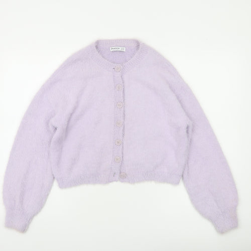 Stradivarius Women's Purple XS Crew Neck Button Cardigan