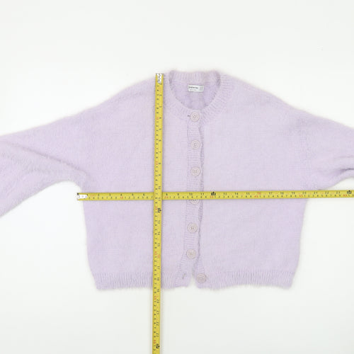 Stradivarius Women's Purple XS Crew Neck Button Cardigan