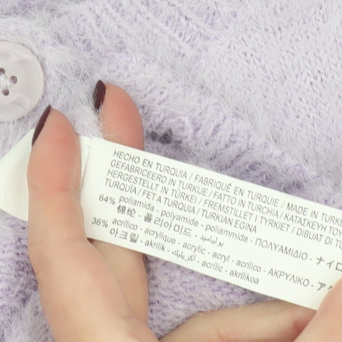 Stradivarius Women's Purple XS Crew Neck Button Cardigan