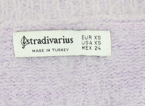 Stradivarius Women's Purple XS Crew Neck Button Cardigan