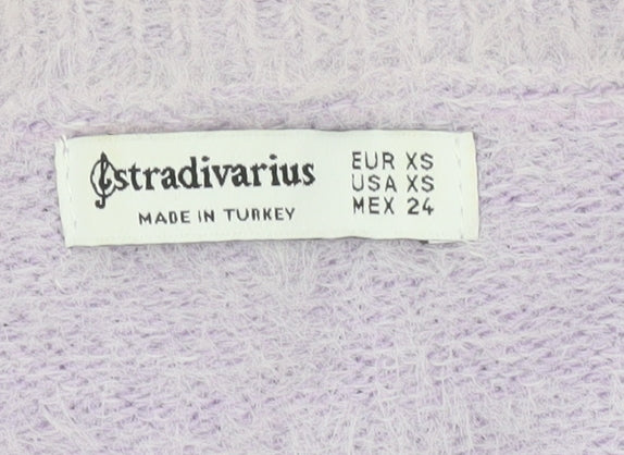 Stradivarius Women's Purple XS Crew Neck Button Cardigan