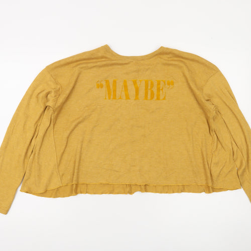 Bershka Women’s Yellow Long Sleeve Relaxed Fit Quote T-Shirt Size L