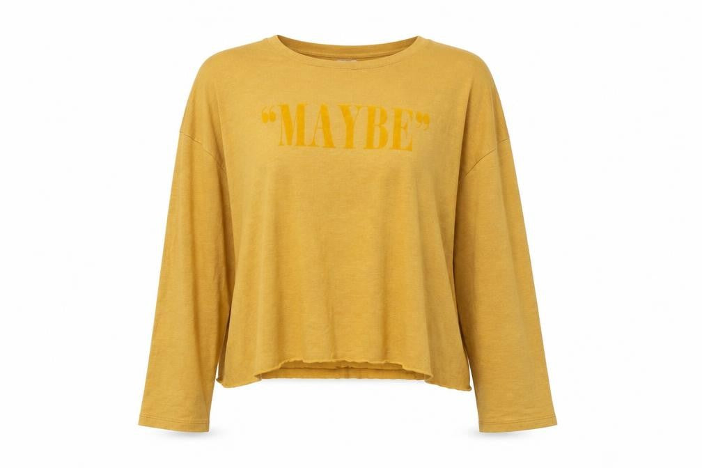 Bershka Women’s Yellow Long Sleeve Relaxed Fit Quote T-Shirt Size L