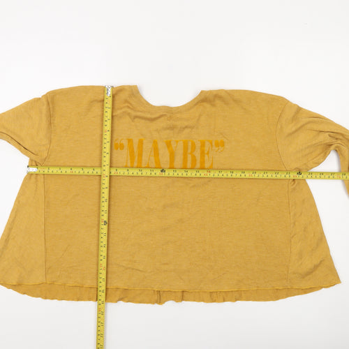Bershka Women’s Yellow Long Sleeve Relaxed Fit Quote T-Shirt Size L