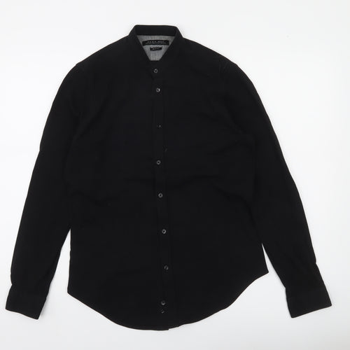 Zara Man Black Slim Fit Band Collar Long Sleeve Shirt Men’s Size S