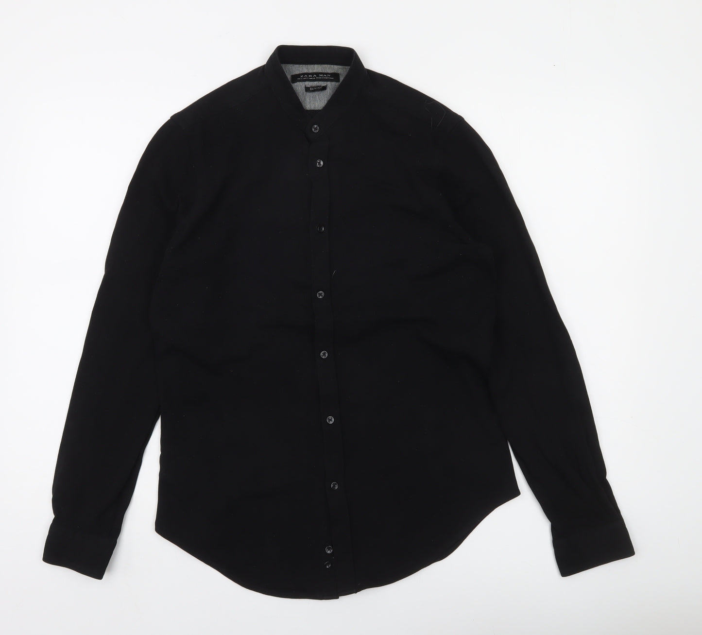 Zara Man Black Slim Fit Band Collar Long Sleeve Shirt Men’s Size S