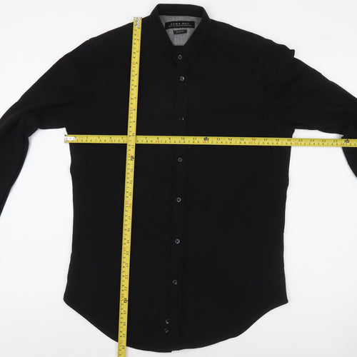 Zara Man Black Slim Fit Band Collar Long Sleeve Shirt Men’s Size S