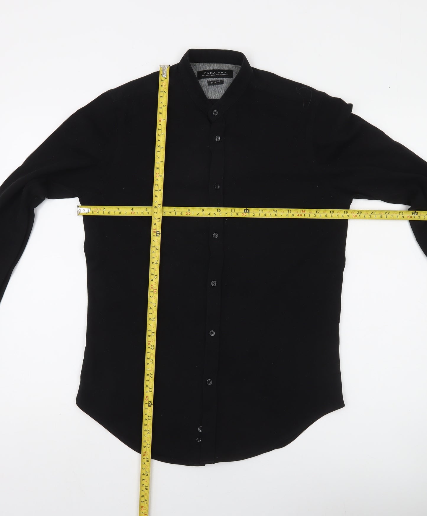 Zara Man Black Slim Fit Band Collar Long Sleeve Shirt Men’s Size S
