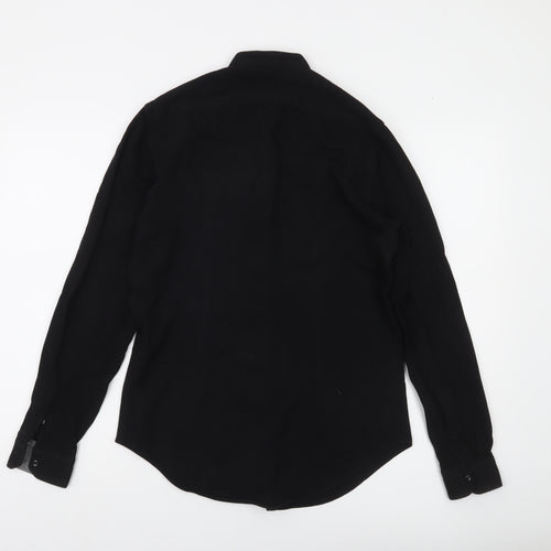 Zara Man Black Slim Fit Band Collar Long Sleeve Shirt Men’s Size S