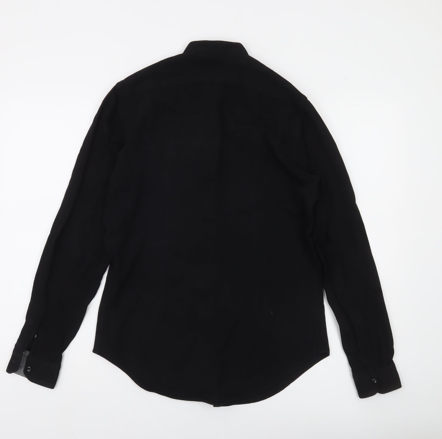 Zara Man Black Slim Fit Band Collar Long Sleeve Shirt Men’s Size S