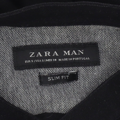 Zara Man Black Slim Fit Band Collar Long Sleeve Shirt Men’s Size S