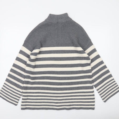 Dunnes Stores Women’s Grey Striped High Neck Half Zip Knit Jumper Size S