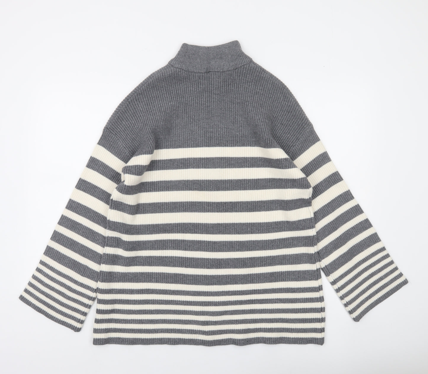 Dunnes Stores Women’s Grey Striped High Neck Half Zip Knit Jumper Size S