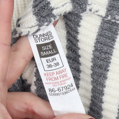 Dunnes Stores Women’s Grey Striped High Neck Half Zip Knit Jumper Size S
