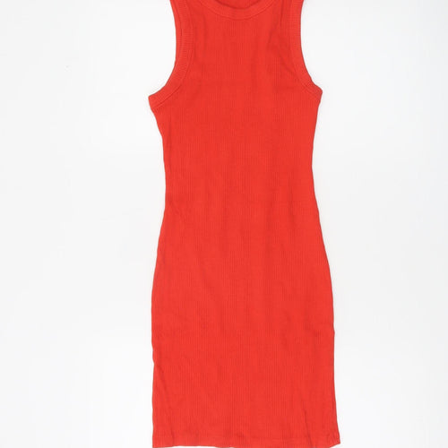 Bershka Women Red Sleeveless Bodycon Knit Mini Dress Size S