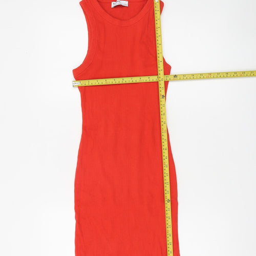 Bershka Women Red Sleeveless Bodycon Knit Mini Dress Size S